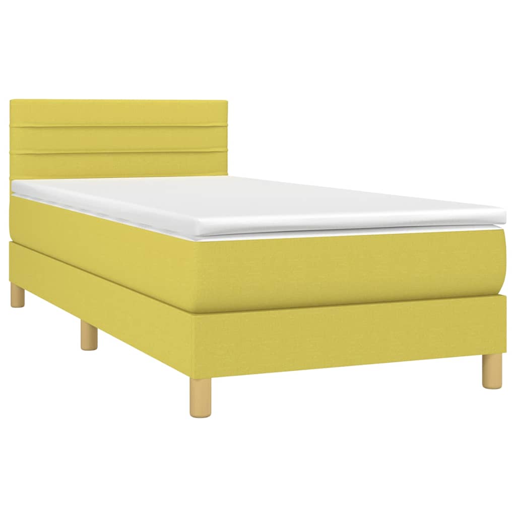 Κρεβάτι Boxspring με Στρώμα & LED Πράσινο 90x200 εκ. Υφασμάτινο