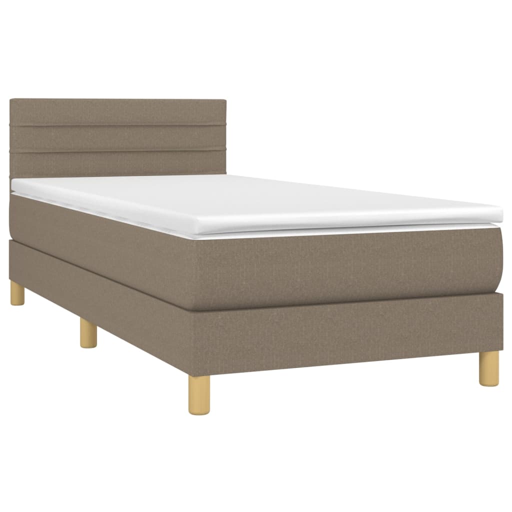 Κρεβάτι Boxspring με Στρώμα & LED Taupe 100x200 εκ. Υφασμάτινο