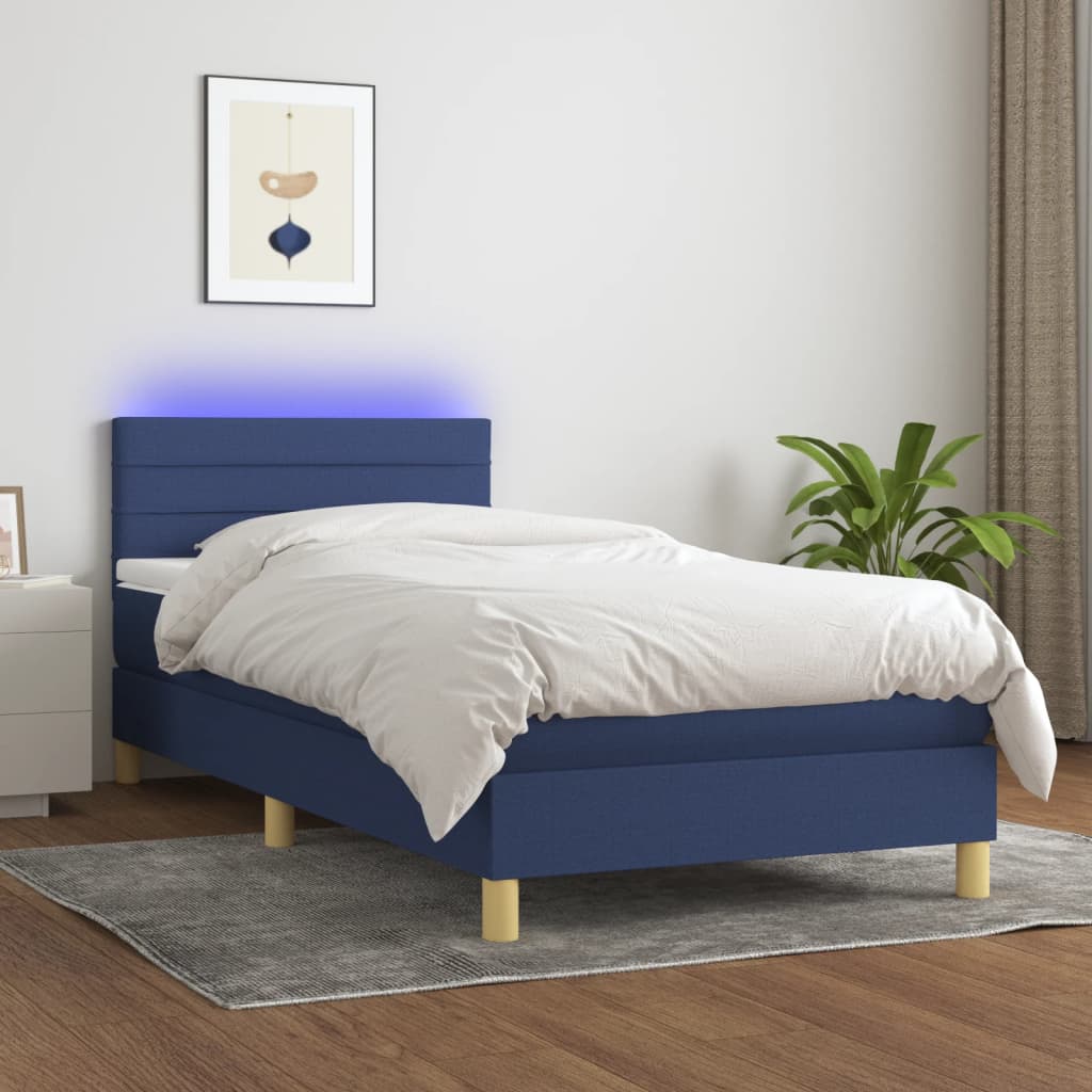 Κρεβάτι Boxspring με Στρώμα & LED Μπλε 100x200 εκ. Υφασμάτινο