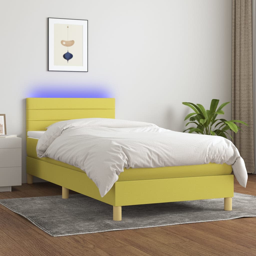 Κρεβάτι Boxspring με Στρώμα & LED Πράσινο 100x200 εκ Υφασμάτινο