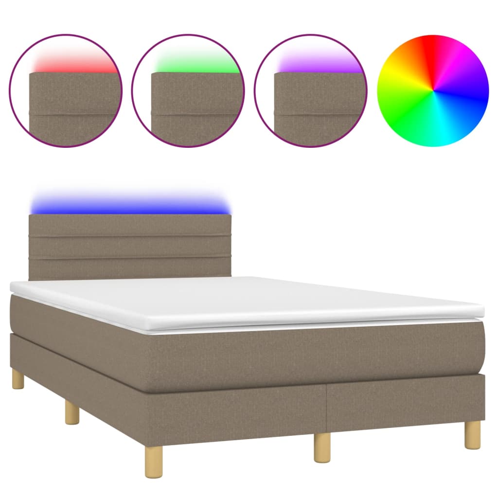Κρεβάτι Boxspring με Στρώμα & LED Taupe 120x200 εκ. Υφασμάτινο