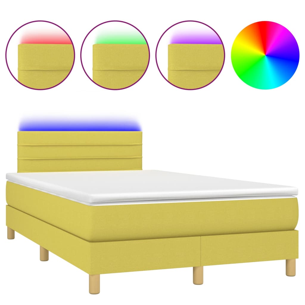 Κρεβάτι Boxspring με Στρώμα & LED Πράσινο 120x200 εκ Υφασμάτινο - Pakobazaar