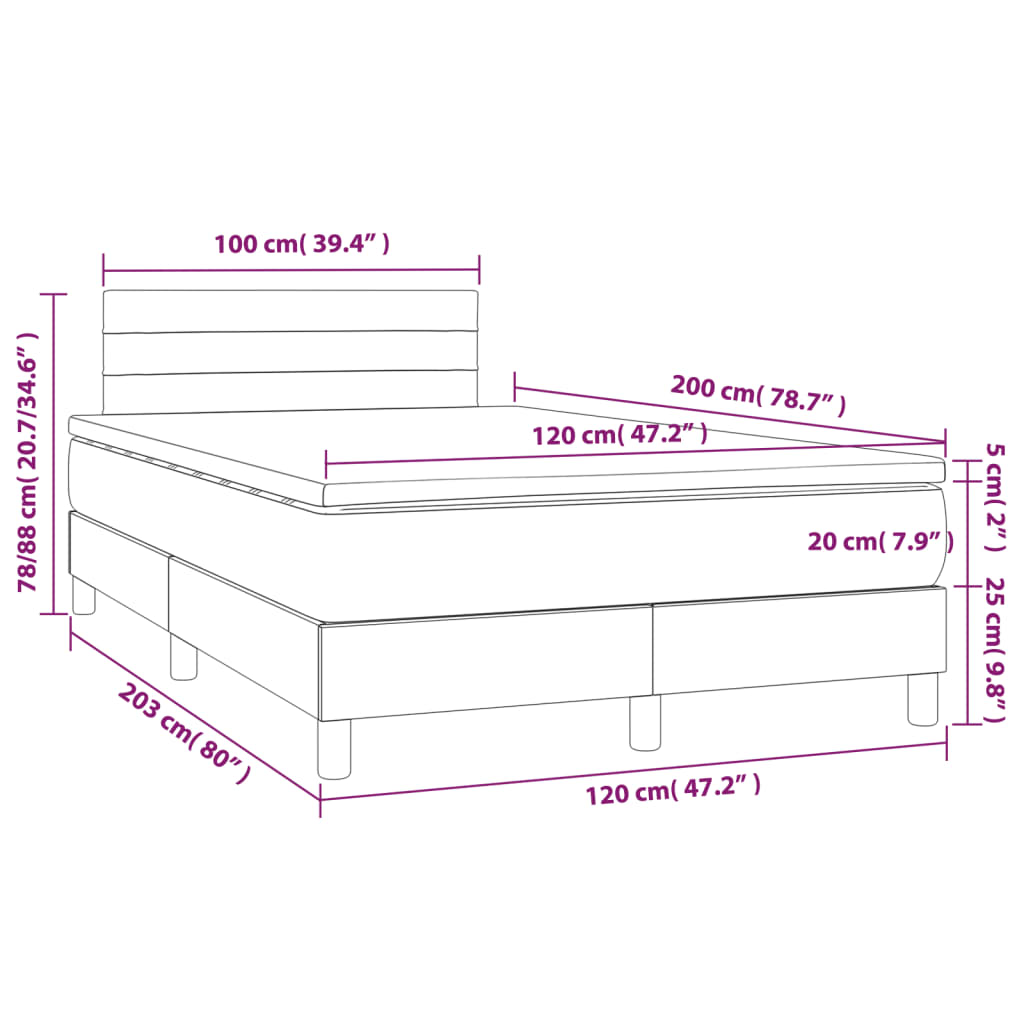 Κρεβάτι Boxspring με Στρώμα & LED Πράσινο 120x200 εκ Υφασμάτινο - Pakobazaar