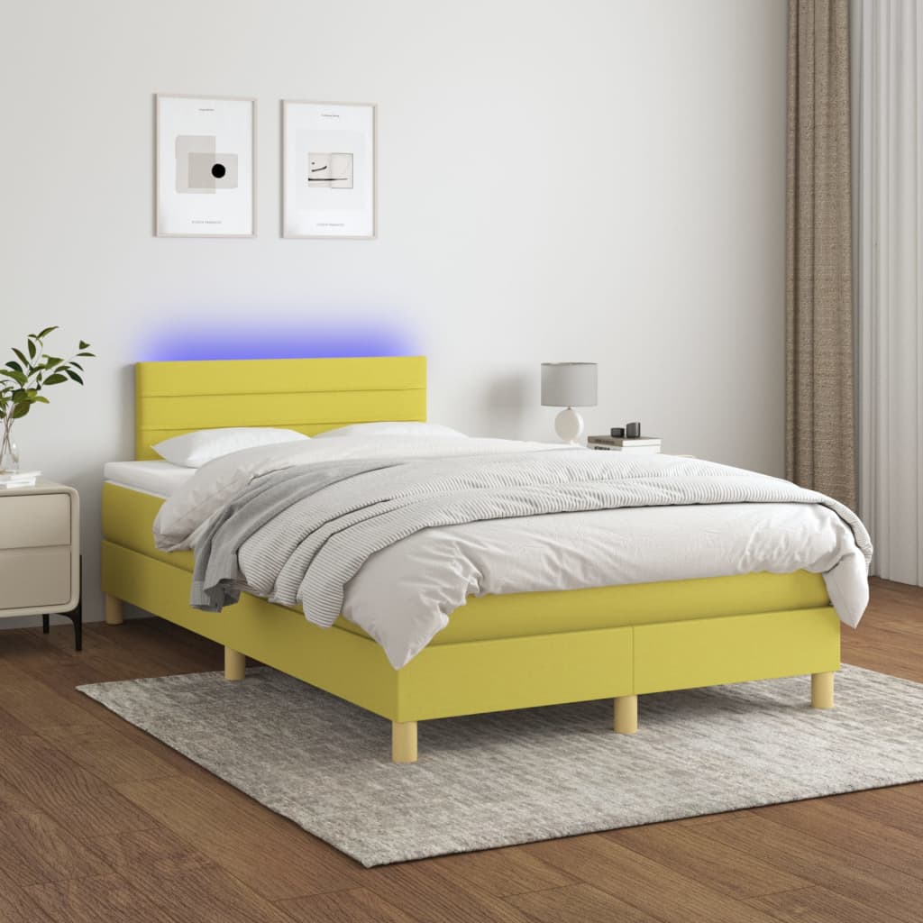 Κρεβάτι Boxspring με Στρώμα & LED Πράσινο 120x200 εκ Υφασμάτινο - Pakobazaar