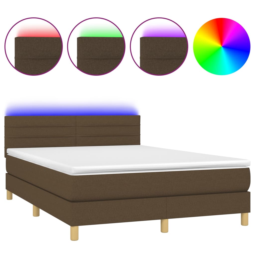 Κρεβάτι Boxspring με Στρώμα & LED Σκ.Καφέ 140x190 εκ Υφασμάτινο