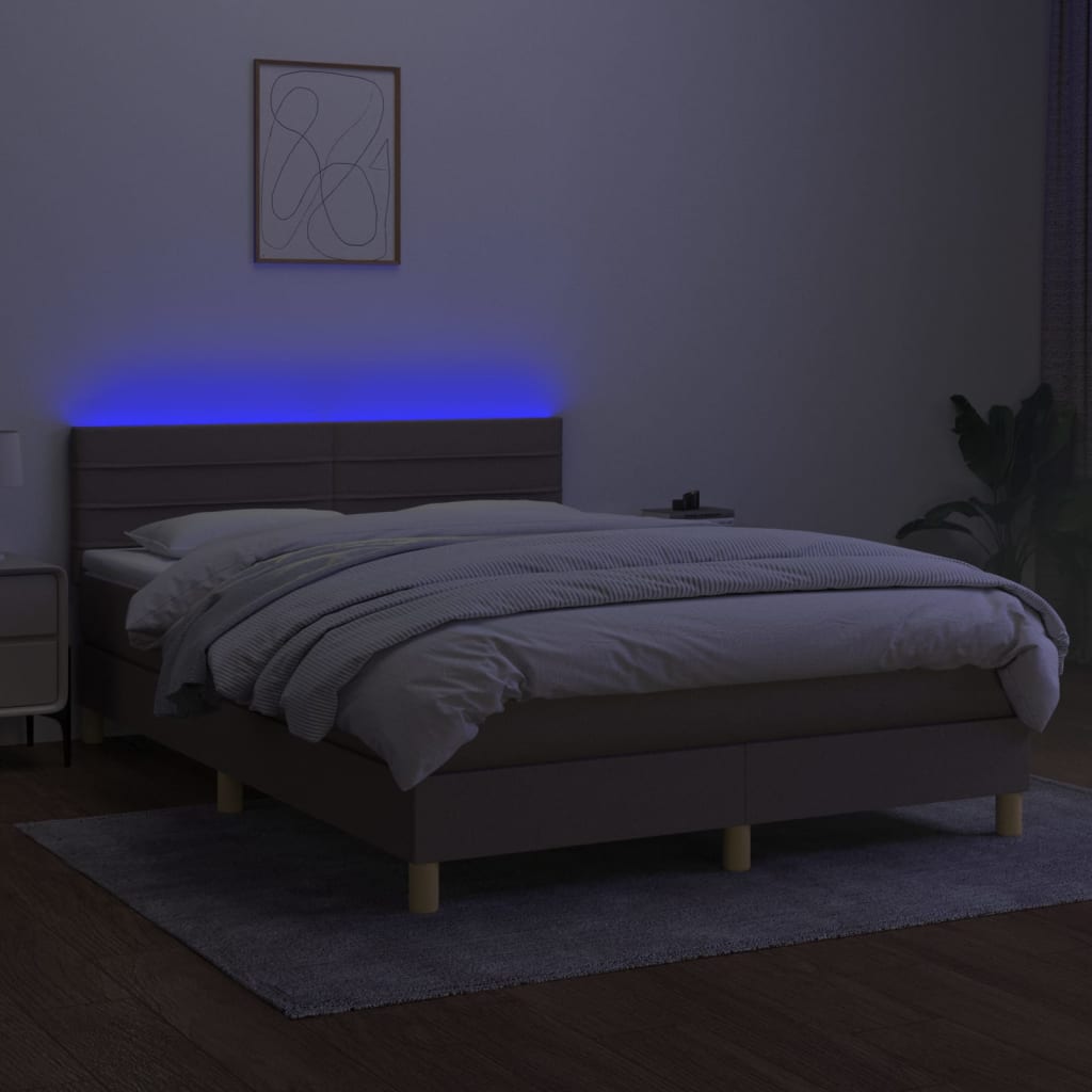 Κρεβάτι Boxspring με Στρώμα & LED Taupe 140x190 εκ. Υφασμάτινο