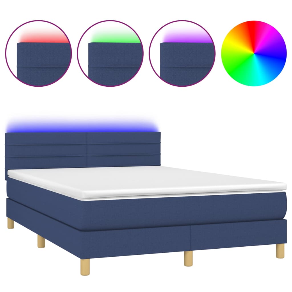 Κρεβάτι Boxspring με Στρώμα & LED Μπλε 140x190 εκ. Υφασμάτινο