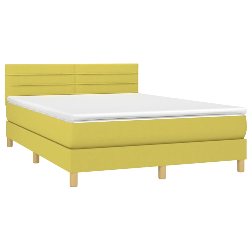 Κρεβάτι Boxspring με Στρώμα & LED Πράσινο 140x190 εκ Υφασμάτινο