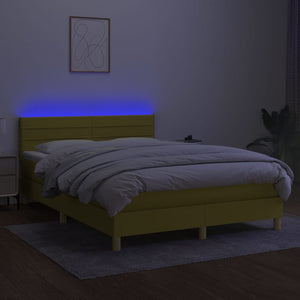 Κρεβάτι Boxspring με Στρώμα & LED Πράσινο 140x190 εκ Υφασμάτινο