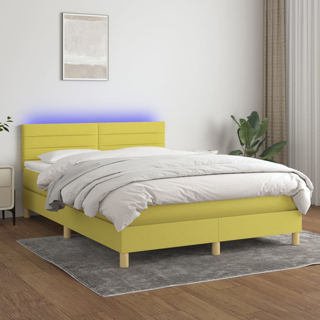 Κρεβάτι Boxspring με Στρώμα & LED Πράσινο 140x190 εκ Υφασμάτινο