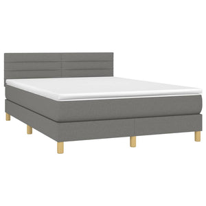 Κρεβάτι Boxspring με Στρώμα & LED Σκ.Γκρι 140x200 εκ Υφασμάτινο