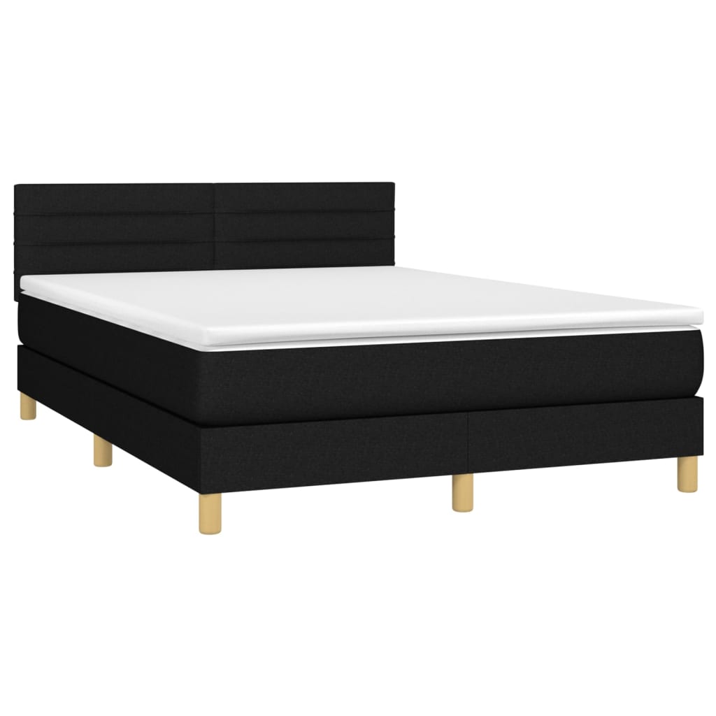 Κρεβάτι Boxspring με Στρώμα & LED Μαύρο 140x200 εκ. Υφασμάτινο