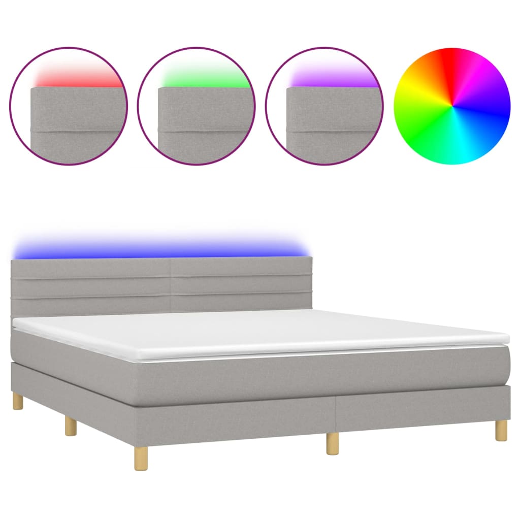 Κρεβάτι Boxspring με Στρώμα & LED Αν.Γκρι 160x200 εκ Υφασμάτινο