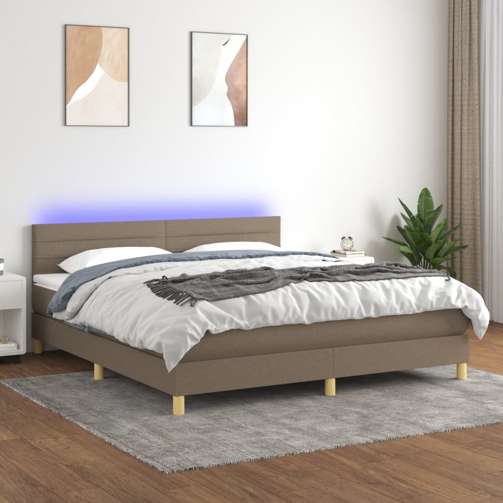 Κρεβάτι Boxspring με Στρώμα & LED Taupe 160x200 εκ. Υφασμάτινο