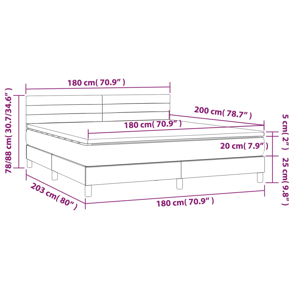 Κρεβάτι Boxspring με Στρώμα & LED Σκ.Καφέ 180x200εκ. Υφασμάτινο - Pakobazaar