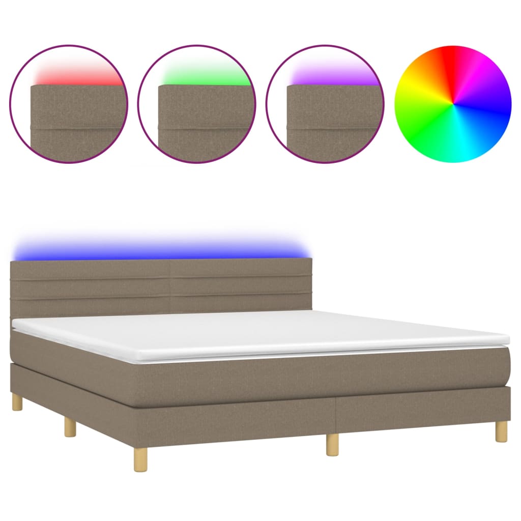 Κρεβάτι Boxspring με Στρώμα & LED Taupe 180x200 εκ. Υφασμάτινο