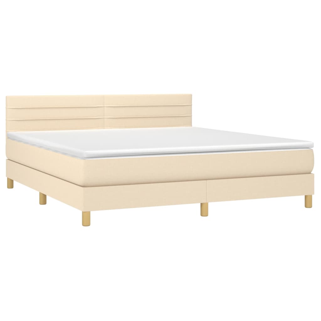 Κρεβάτι Boxspring με Στρώμα & LED Κρεμ 180x200 εκ. Υφασμάτινο