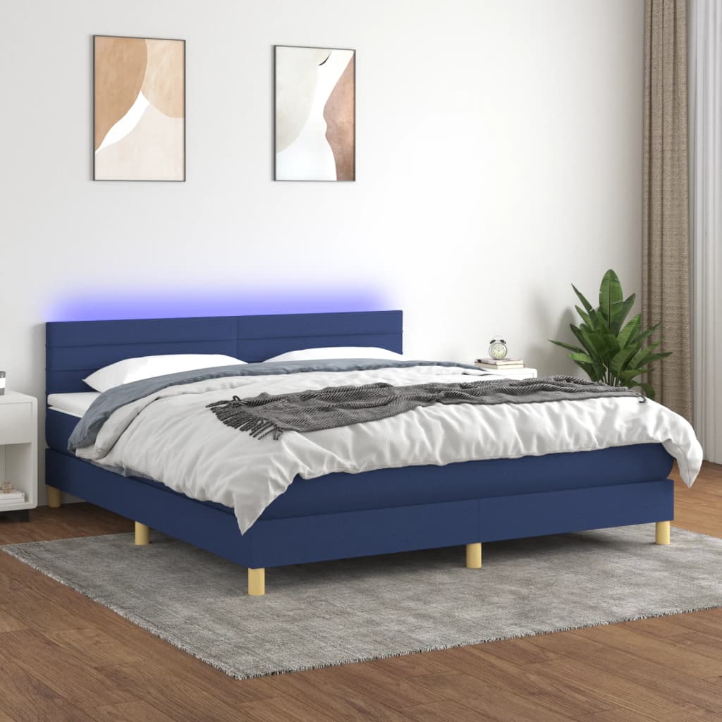 Κρεβάτι Boxspring με Στρώμα & LED Μπλε 180x200 εκ. Υφασμάτινο