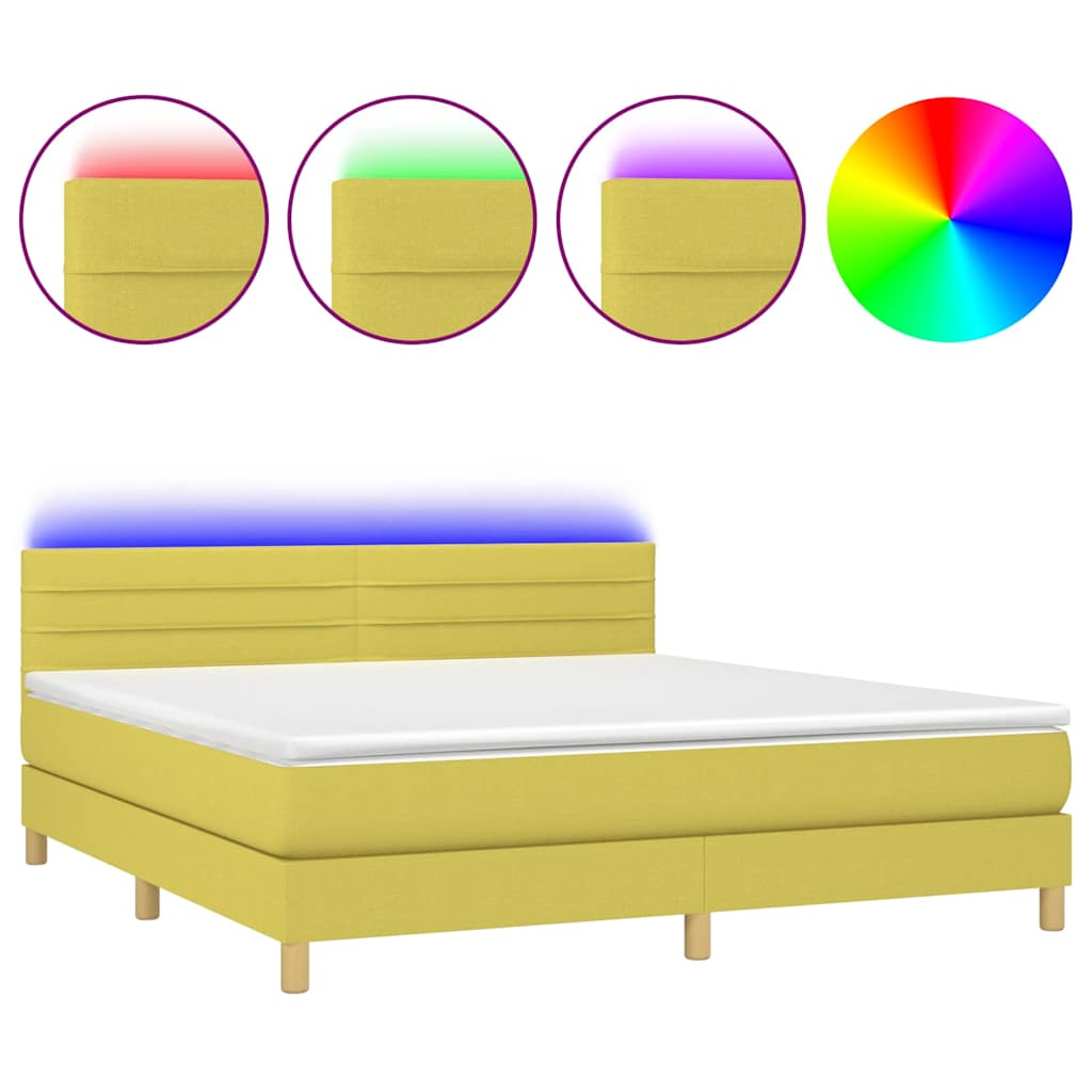 Κρεβάτι Boxspring με Στρώμα & LED Πράσινο 180x200 εκ Υφασμάτινο - Pakobazaar