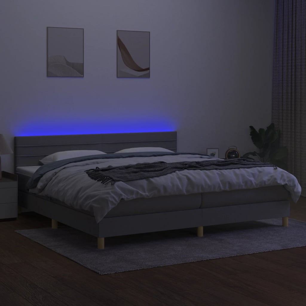 Κρεβάτι Boxspring με Στρώμα & LED Αν.Γκρι 200x200εκ. Υφασμάτινο