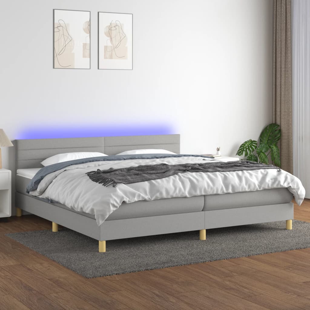Κρεβάτι Boxspring με Στρώμα & LED Αν.Γκρι 200x200εκ. Υφασμάτινο