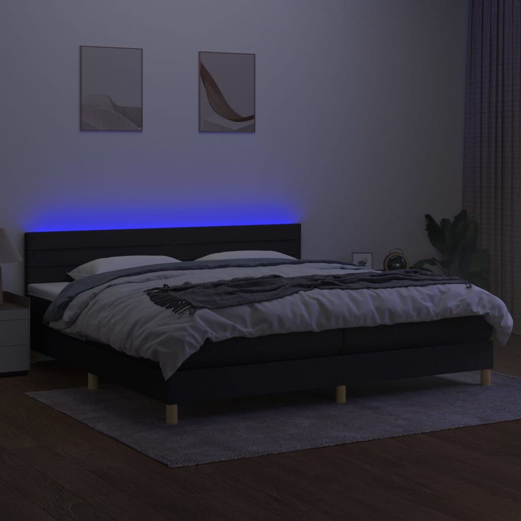 Κρεβάτι Boxspring με Στρώμα & LED Μαύρο 200x200 εκ. Υφασμάτινο