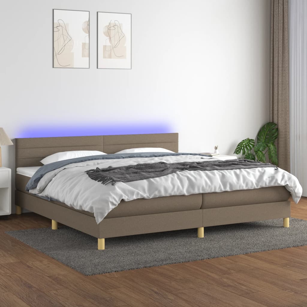 Κρεβάτι Boxspring με Στρώμα & LED Taupe 200x200 εκ. Υφασμάτινο