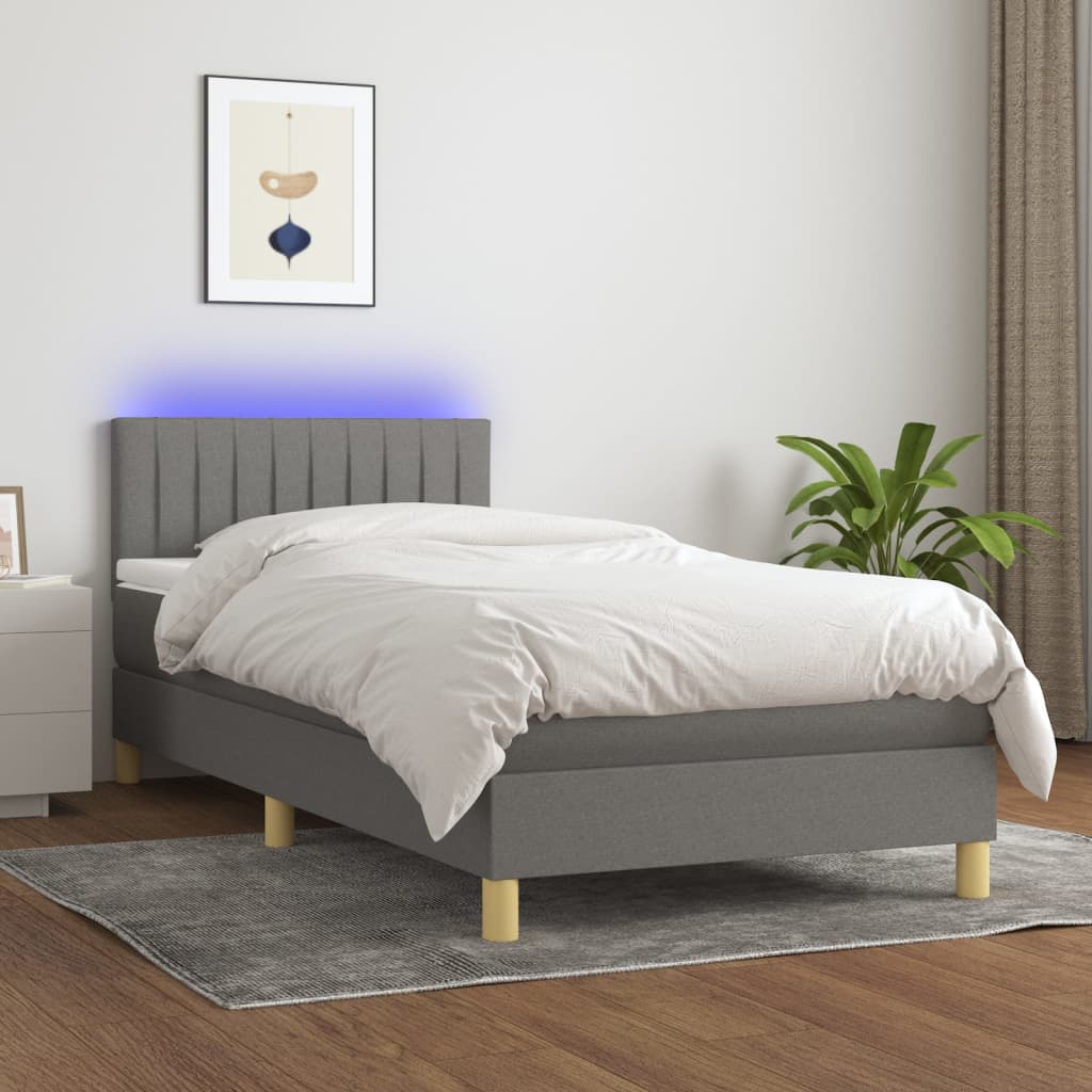 Κρεβάτι Boxspring με Στρώμα & LED Σκ.Γκρι 80x200 εκ. Υφασμάτινο