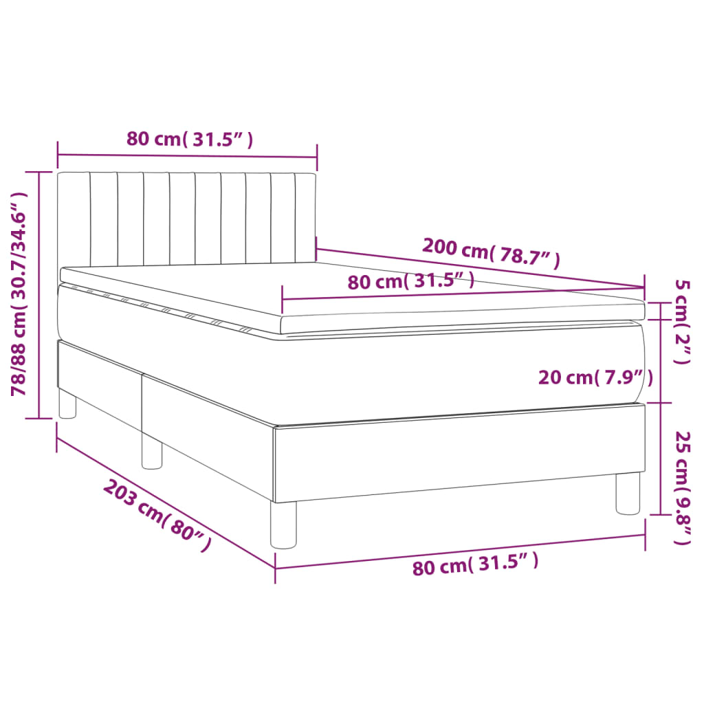 Κρεβάτι Boxspring με Στρώμα & LED Μπλε 80x200 εκ. Υφασμάτινο