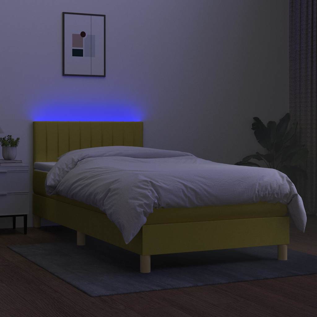 Κρεβάτι Boxspring με Στρώμα & LED Πράσινο 80x200 εκ. Υφασμάτινο - Pakobazaar
