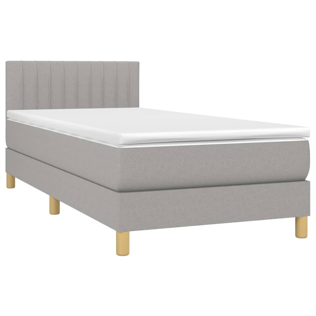 Κρεβάτι Boxspring με Στρώμα & LED Αν.Γκρι 90x190 εκ. Υφασμάτινο