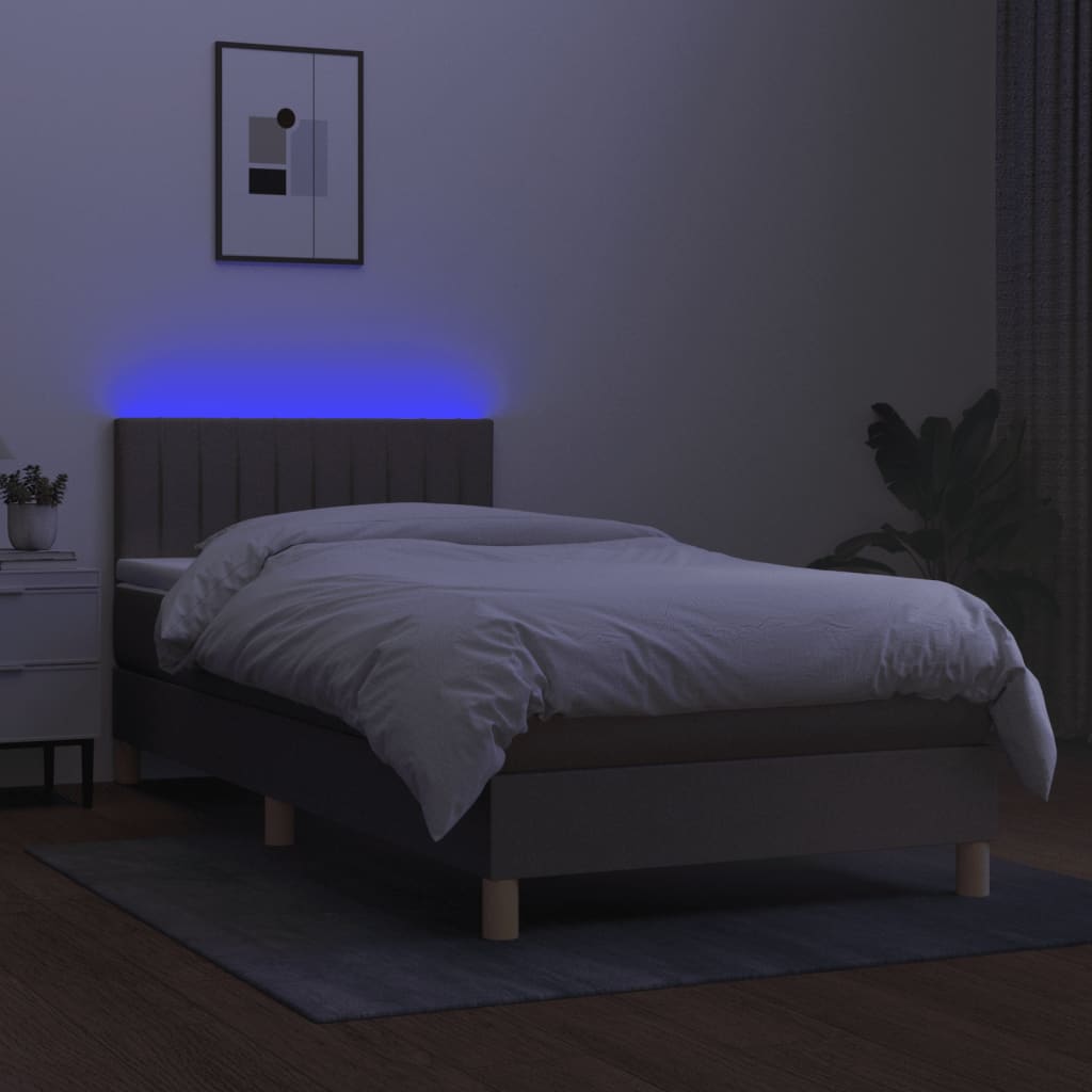 Κρεβάτι Boxspring με Στρώμα & LED Taupe 90x190 εκ. Υφασμάτινο