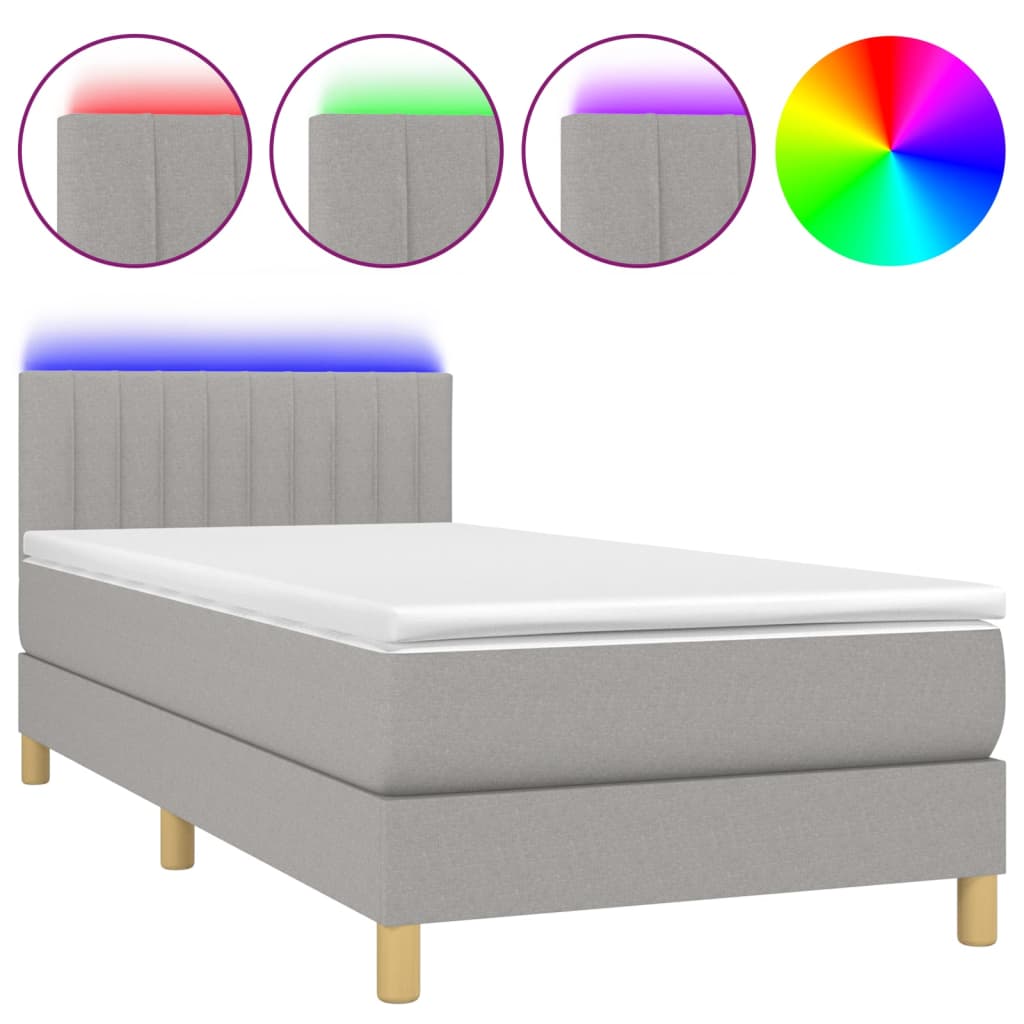 Κρεβάτι Boxspring με Στρώμα & LED Αν.Γκρι 90x200 εκ. Υφασμάτινο