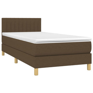 Κρεβάτι Boxspring με Στρώμα & LED Σκ.Καφέ 90x200 εκ. Υφασμάτινο