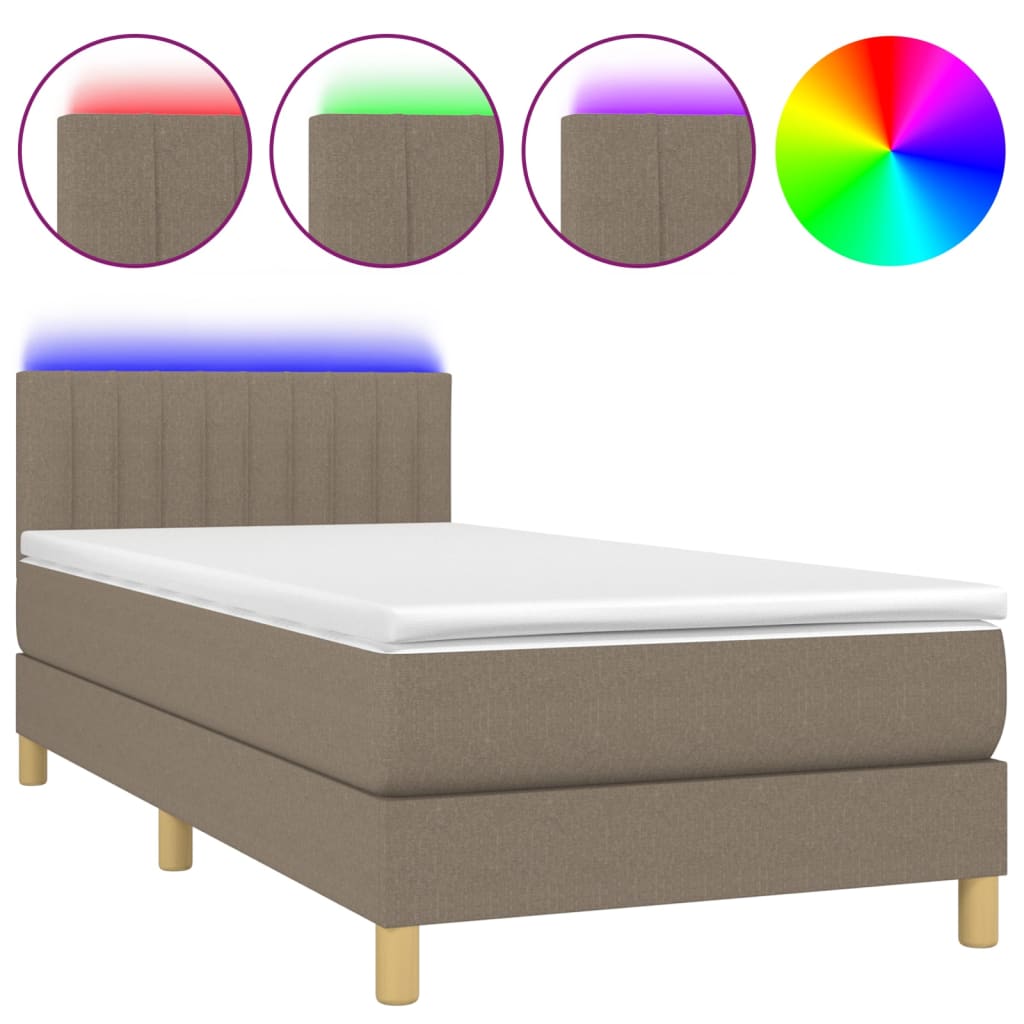 Κρεβάτι Boxspring με Στρώμα & LED Taupe 90x200 εκ. Υφασμάτινο