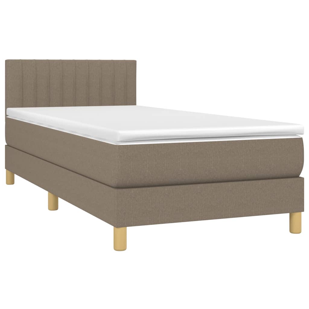 Κρεβάτι Boxspring με Στρώμα & LED Taupe 90x200 εκ. Υφασμάτινο