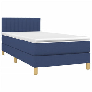 Κρεβάτι Boxspring με Στρώμα & LED Μπλε 90x200 εκ. Υφασμάτινο