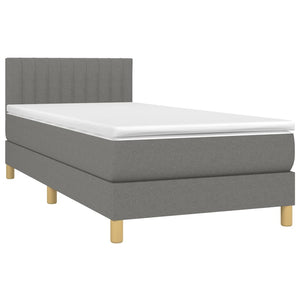 Κρεβάτι Boxspring με Στρώμα & LED Σκ.Γκρι 100x200 εκ Υφασμάτινο