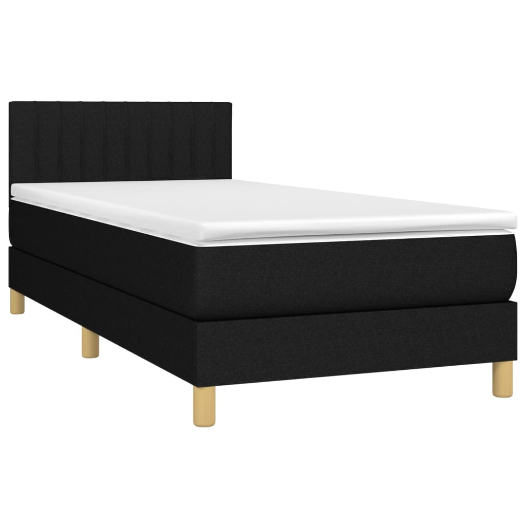 Κρεβάτι Boxspring με Στρώμα & LED Μαύρο 100x200 εκ. Υφασμάτινο