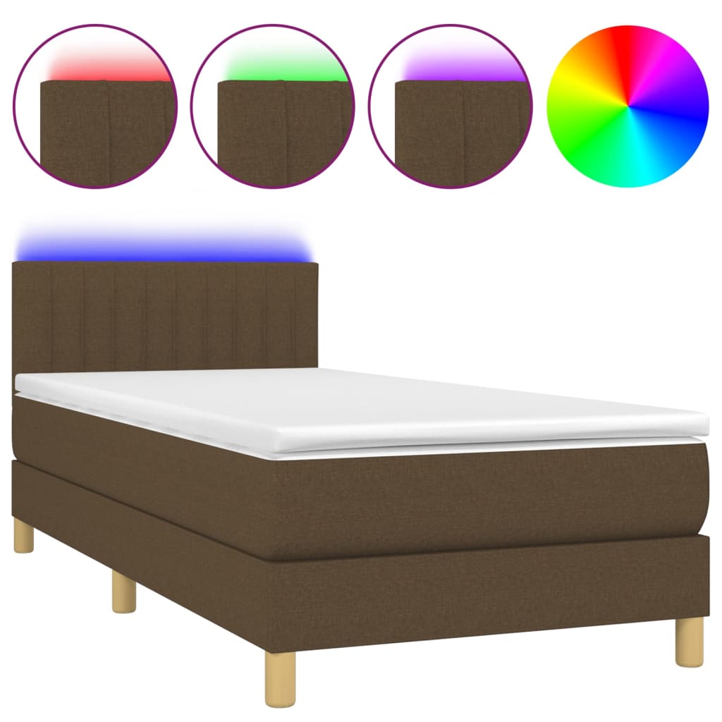 Κρεβάτι Boxspring με Στρώμα & LED Σκ.Καφέ 100x200 εκ Υφασμάτινο