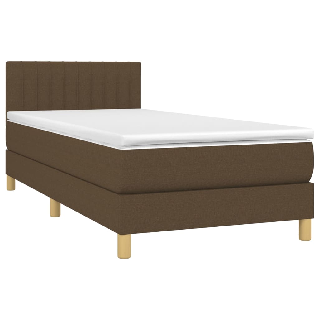 Κρεβάτι Boxspring με Στρώμα & LED Σκ.Καφέ 100x200 εκ Υφασμάτινο
