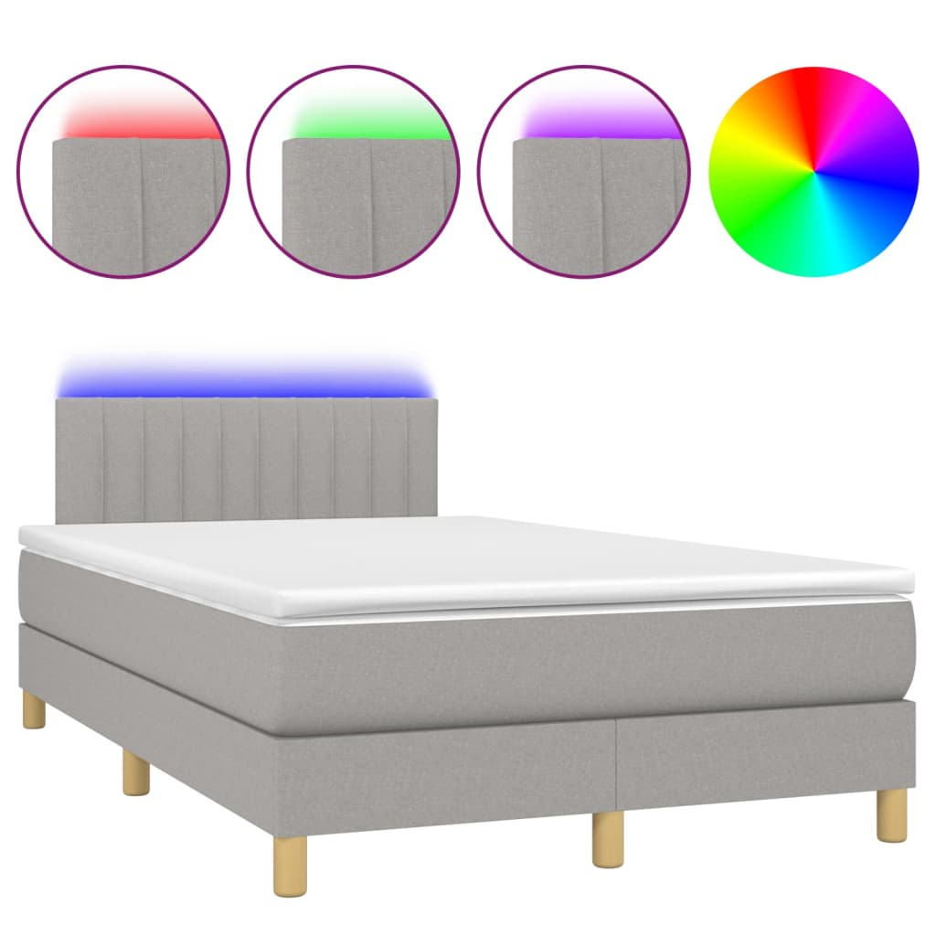 Κρεβάτι Boxspring με Στρώμα & LED Αν.Γκρι 120x200 εκ Υφασμάτινο