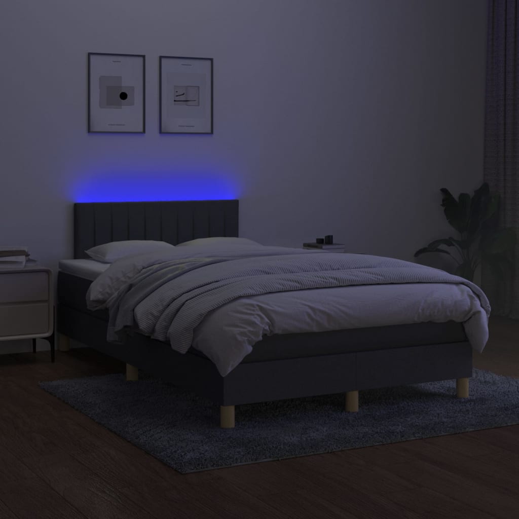 Κρεβάτι Boxspring με Στρώμα & LED Σκ.Γκρι 120x200 εκ Υφασμάτινο