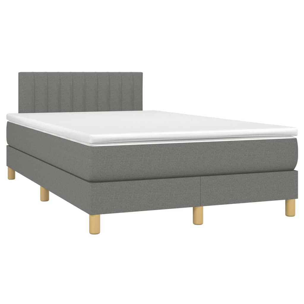Κρεβάτι Boxspring με Στρώμα & LED Σκ.Γκρι 120x200 εκ Υφασμάτινο