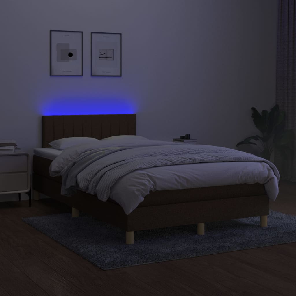 Κρεβάτι Boxspring με Στρώμα & LED Σκ.Καφέ 120x200 εκ Υφασμάτινο