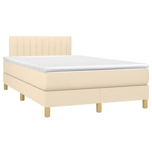 Κρεβάτι Boxspring με Στρώμα & LED Κρεμ 120x200 εκ. Υφασμάτινο - Pakobazaar