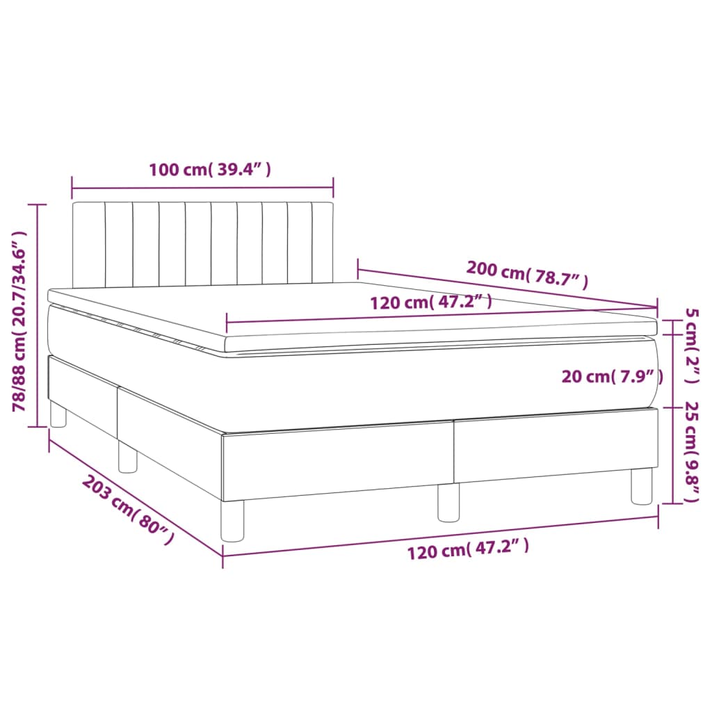 Κρεβάτι Boxspring με Στρώμα & LED Κρεμ 120x200 εκ. Υφασμάτινο - Pakobazaar