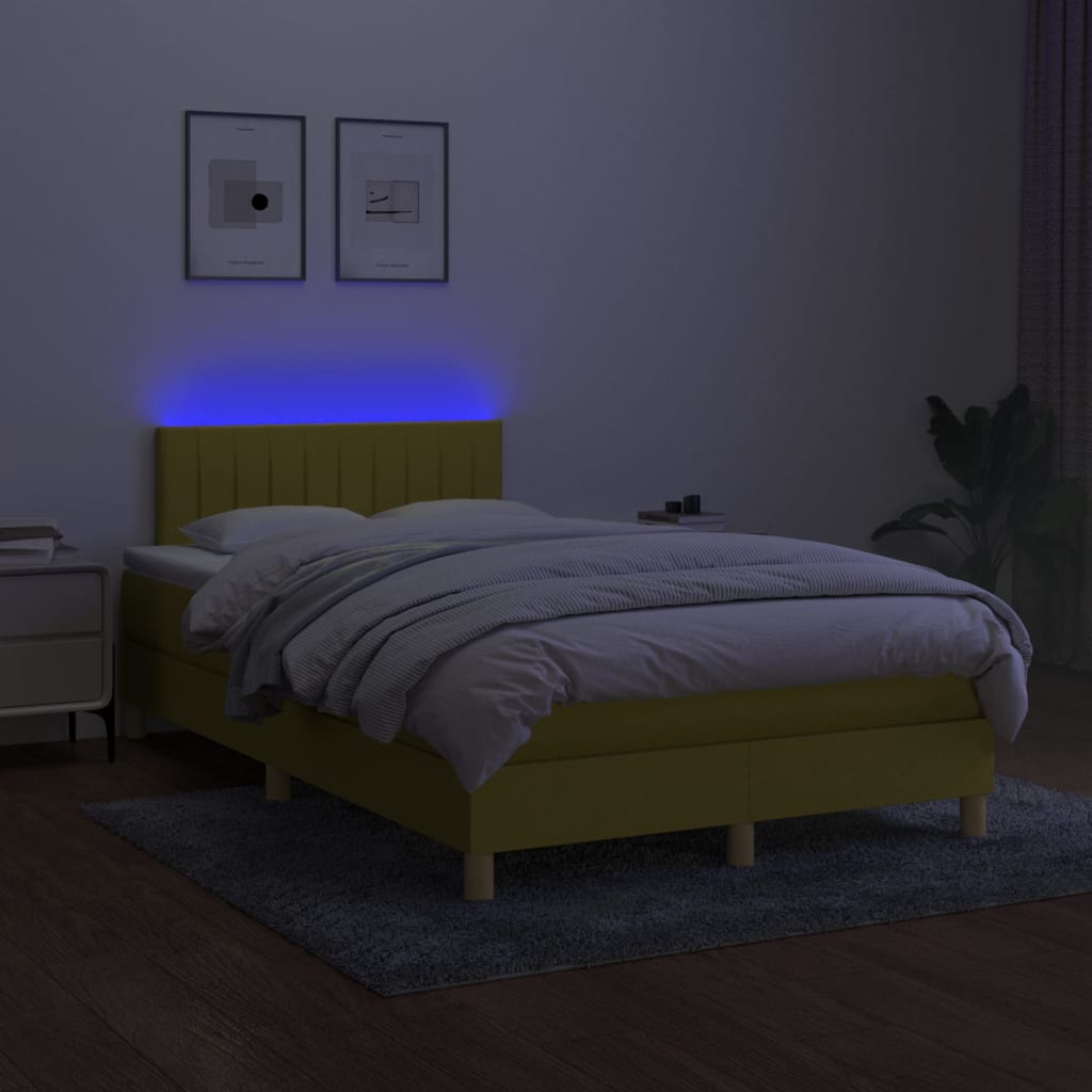 Κρεβάτι Boxspring με Στρώμα & LED Πράσινο 120x200 εκ Υφασμάτινο
