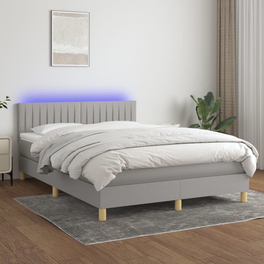 Κρεβάτι Boxspring με Στρώμα & LED Αν.Γκρι 140x190εκ. Υφασμάτινο