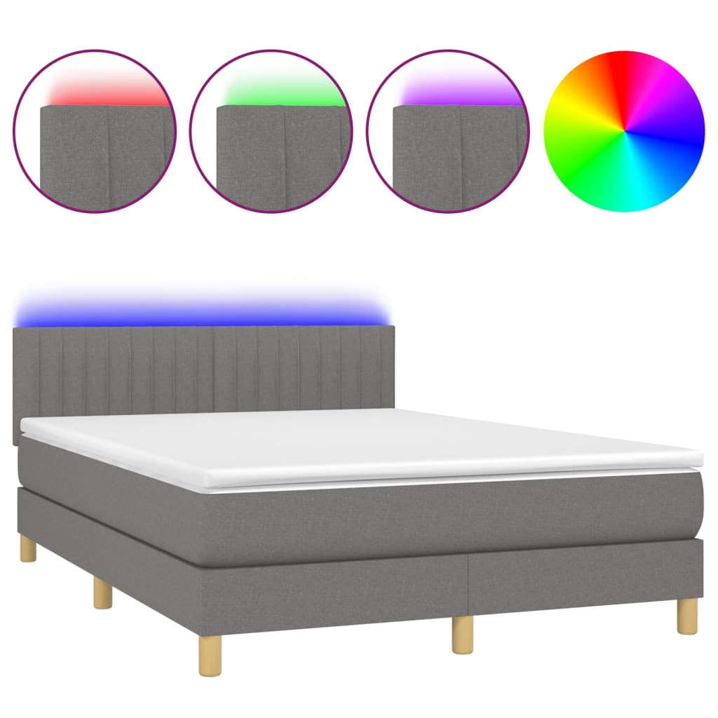 Κρεβάτι Boxspring με Στρώμα & LED Σκ.Γκρι 140x190 εκ Υφασμάτινο